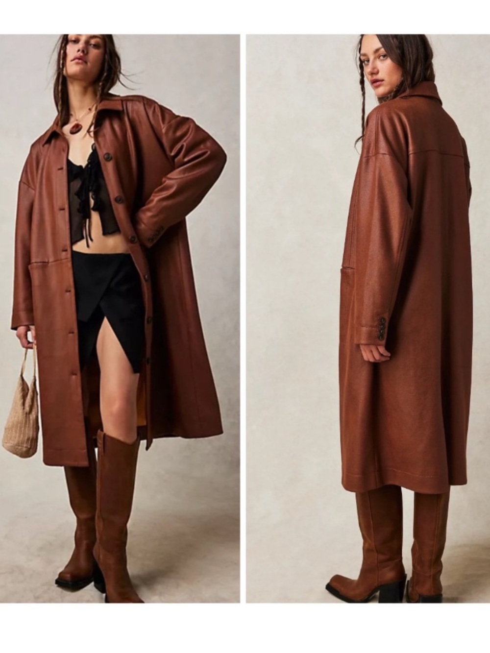 NEW We The Free Medium Carmen Vegan Suede Duster Brown Button Front Coat NWT
